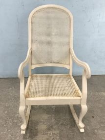 White Painted Caned Arm Chair Rocker