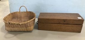 Choctaw Basket and Vintage Wood Index Card Box