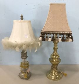 Two Brass Colonial Style Lamp and Modern Resin Crackle Glass Lamp