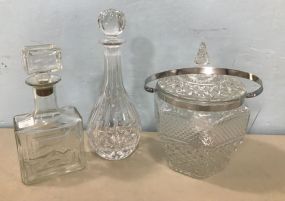 Three Pressed Glass Ice Bucket and Decanters