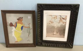 Framed Photograph and Pencil Drawings