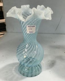 Fenton Blue Swirl To Right Fluted Vase