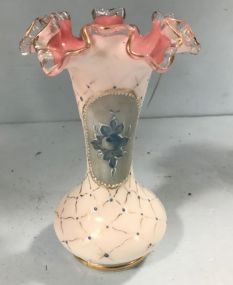 Fenton Crested Milk Glass Vase