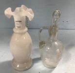 Fenton Style Glass Vase and Mary Gregory Pitcher