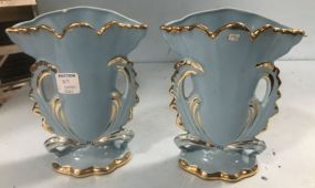 Pair of Blue Hand Decorated Urn Vases