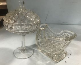 Fostoria Candy Dish and Pressed Glass Sleigh