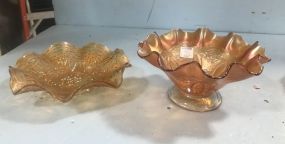 Two Carnival Glass Bowls on Foot