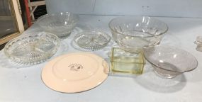 Glass Serving Dishes and Old Staffordshire Plate