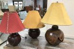Three Wood Carved Round Table Lamps