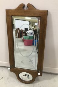 Wood Etched Glass Signed Wall Mirror Rack