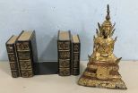 Faux Metal Bookends and Replica Ming Metal Statue