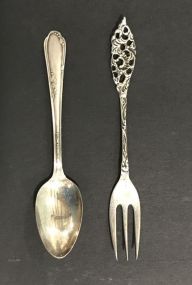 Two Collectible Silver Plate Spoon and Cocktail Fork