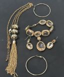 Gold Color Necklace, Earrings, and Bracelet