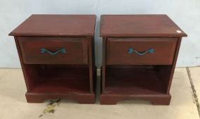 Pair of Painted Red Nightstands