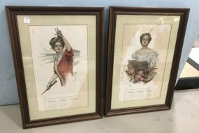 Pair of Vintage Lady Calendar Prints