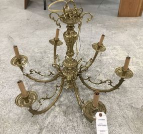 Large Ornate Brass Six Arm Chandelier