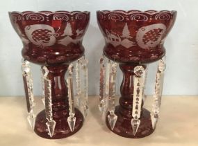 Pair of Bohemian Cranberry Glass Lusters