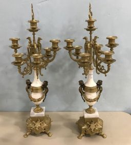 Antique Reproduction Brass & Alabaster Candelabras