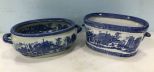 Two Large Ironstone Blue & White Planters