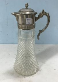 Silverplate & Glass Caraffe Pitcher With Glass Ice Tube