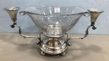 Silver Plate Two Arm Centerpiece Cut Glass Bowl