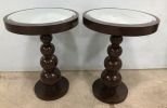 Pair of Contemporary Style Round Mirrored Top Accent Table