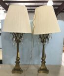 Pair of French Column Style Brass Lamps