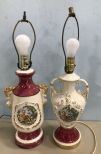 Two Porcelain Hand Painted Portrait Table Lamps