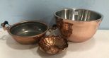 Three Copper Dish and Bowls