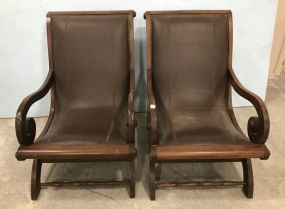 Pair of Wood and Leather Plantation chairs