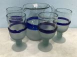 Art Glass Pitcher and Water Glasses