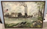 Painting of Civil War Ironclad Steam War Boat