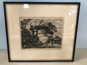 Sam Thal Framed Old Home Place Drawing