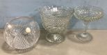 Diamond Pattern Pressed Compotes and Crystal Bowl