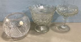 Diamond Pattern Pressed Compotes and Crystal Bowl