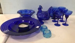 Group of Blue Glassware Pieces