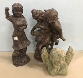 Three Resin and Pottery Children Statues