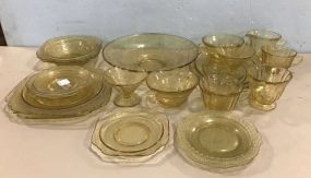 Set of Green Depression Glassware