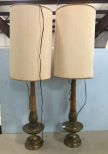 Pair of Vintage Brass and Wood Table Lamps