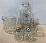 Milk Bottle, Juice Glasses, and Salt Pepper