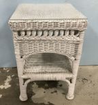 Small White Wicker Side Table