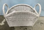 White Wicker Handled Magazine Rack