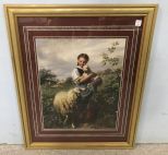Girl with Goat and Sheep Framed Print