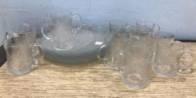 Pressed Leaf Pattern Glass Plates and Cups
