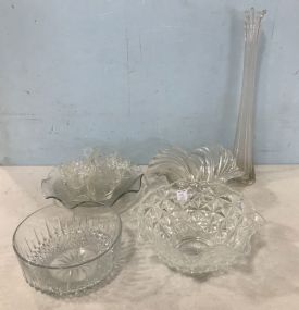 Glass Bowls, Punch Cups, and Tall Flute Vase