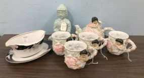 Avon Tea Set, Tea Buddha, and Mikasa Gravy Boat