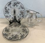 Vintage Pressed Glass Silver Plate Overlay Serving Pieces