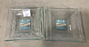 Two Small Annie Glass Celebrating 25 Years Square Trays