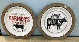 Pair of Round Farm Fresh Milk Signs