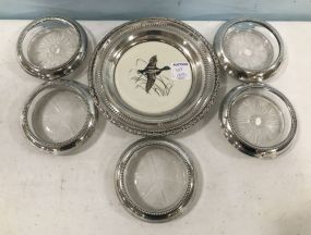 Sterling Frank M. Whiting Mallard Plate and Sterling Rim Coasters